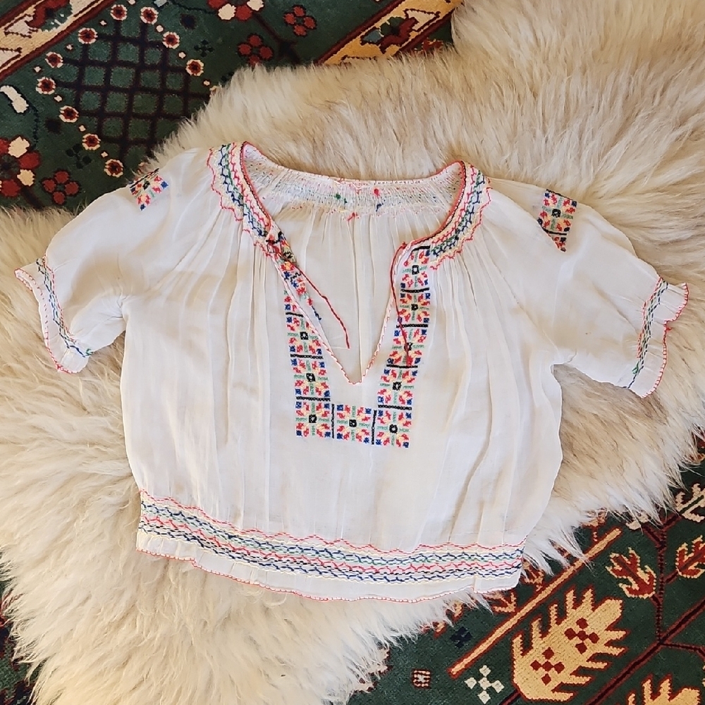 Vintage Hungarian Hand Embroidered Peasant Blouse - image 1